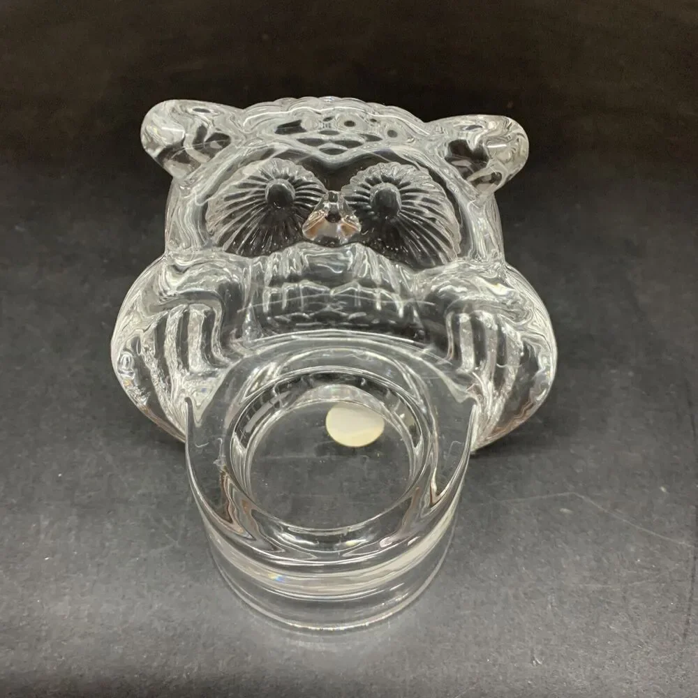 Party Lite Clear Glass Owl Candle Holder 4” Votive Tea Light